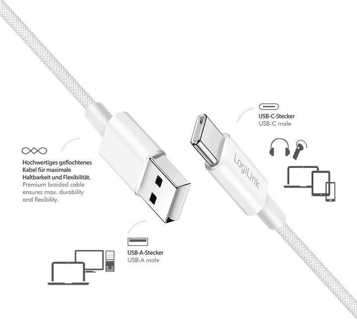 Image du produit LogiLink USB A – USB C (1 m, USB 2.0, 60 W)