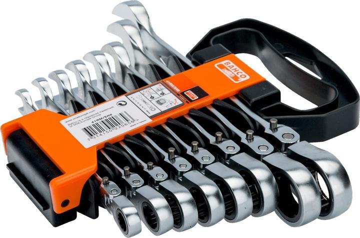 Produktbild Bahco Satz metrische Knarren-Ring-Maulschlüssel - 12-teilig/Kunststoffhalter (10 mm, 11 mm, 12 mm, 13 mm, 14 mm, 15 mm, 16 mm, 17 mm, 18 mm, 19 mm, 8 mm, 9 mm)