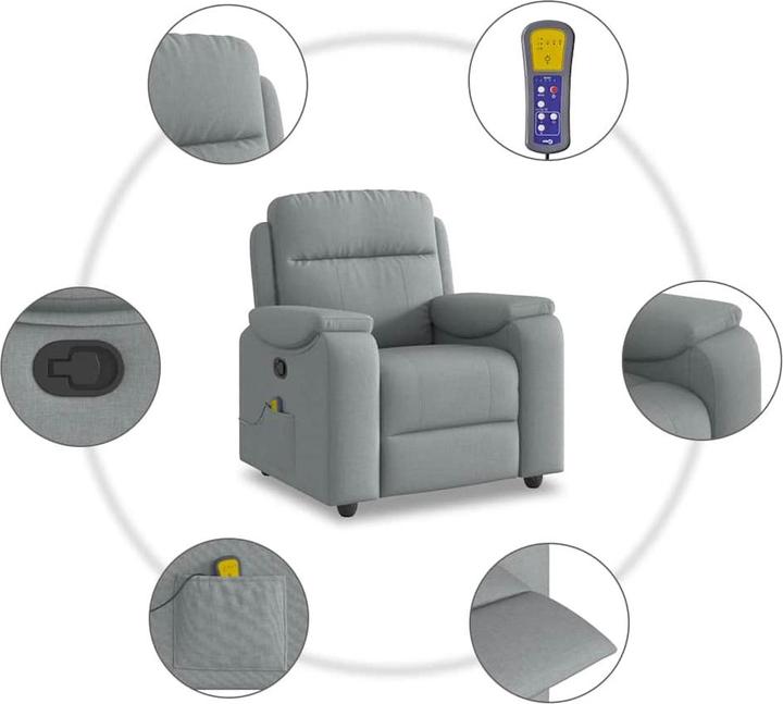 Immagine prodotto VidaXL Poltrona massaggiante in tessuto grigio chiaro poltrona TV massaggiante