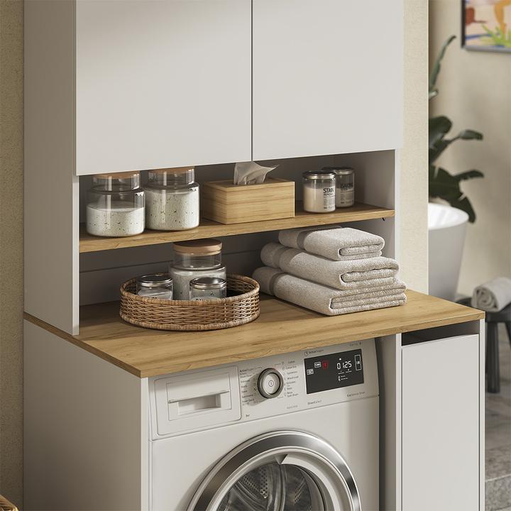 Produktbild Vicco Waschmaschinenschrank Viktor, Weiss/Artisan-Eiche, 93.6 x 88.2 cm 2 Teile mit Rollregal