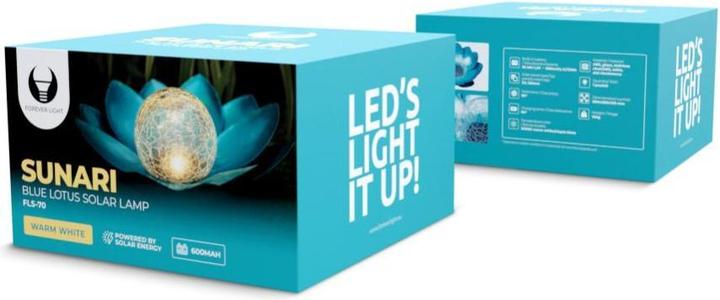 Actual product image Forever Light SUNARI Solar Lamp LED FLS-70 Lotus Flower Blue 3000K 600mAh Ni-MH