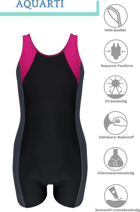Produktbild Aquarti Mädchen Badeanzug mit Bein Ringerrücken – Sport Badeanzug mit Racerback, Chlorresistent (170)