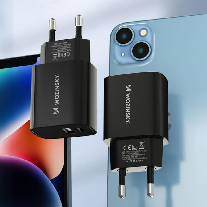 Actual product image Wozinsky WGWCB USB-A USB-C 20W wall charger - black (20 W)
