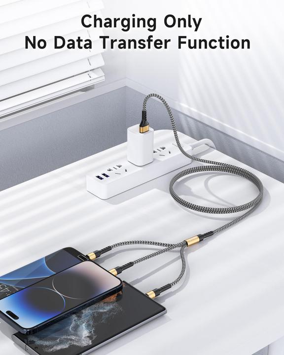 Image du produit Alopini Universelles Ladekabel Nylon Quick 3-in-1-Mehrfachladekabel mit Micro-USB (3 m)