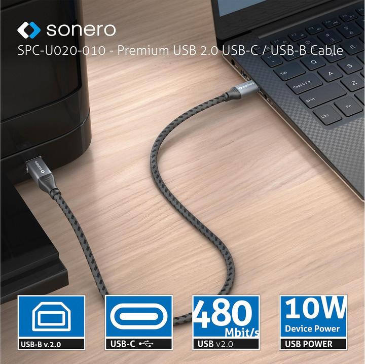 Actual product image Sonero USB C - USB B (1 m, USB 2.0, 10 W)