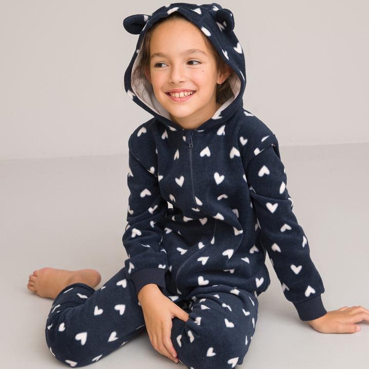 Actual product image La Redoute Collections Fleece overall with heart pattern and hood (128)