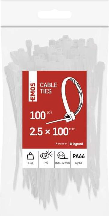 Produktbild Emos Kabelbinder 100×2,5, weiss, 100 Stk (100 mm, 100 Stk.)