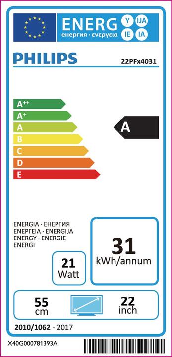 Energy Label Philips 22pfs4031/12 (22", LCD, Full HD)