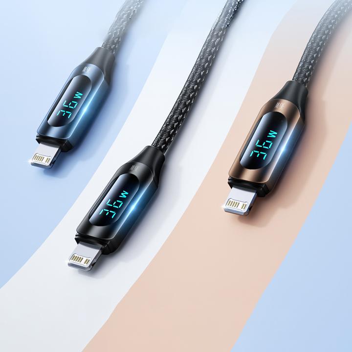 Image du produit Wozinsky Câble USB-C - Lightning WUCLC1 avec écran LED 36W 1m - noir (1 m, USB 2.0, 36 W)