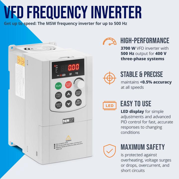 Produktbild MSW VFD-Frequenzumrichter 3700 W 400 V Frequenzumformer Stromrichter LED-Display