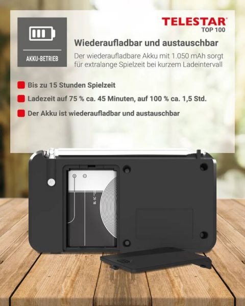 Produktbild Telestar TOP 100 sw portables Radio DAB+/UKW,Bluetooth,USB,Akku