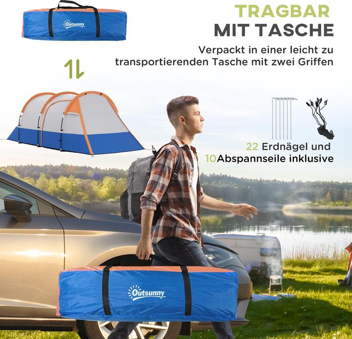 Image du produit Outsunny Campingzelt Polyester, Fiberglas Orange (Tente tunnel, 3 personnes)