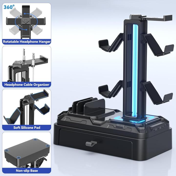 Produktbild KDD Gaming Kopfhörer-Ständer mit USB & Controller-Halterung