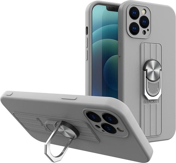 Produktbild Hurtel Ring Case silicone case with finger grip and stand for Samsung Galaxy A72 4G silver (Samsung Galaxy A72)