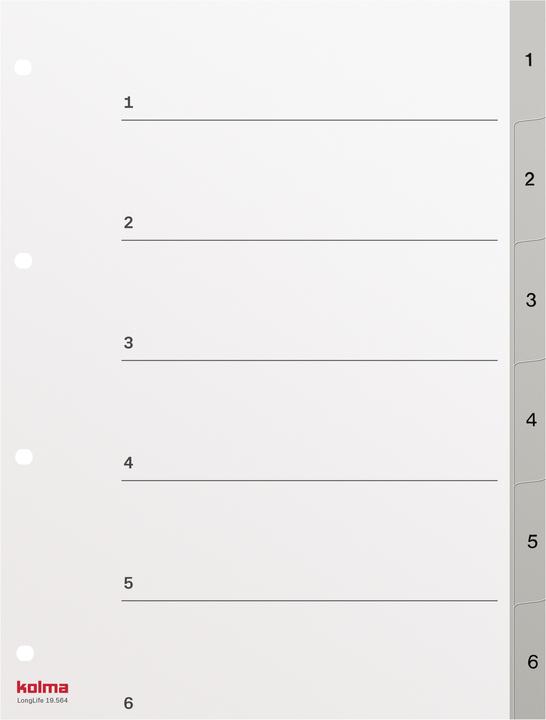 Produktbild Kolma Register A4 superstrong 1-6 6-teilig grau