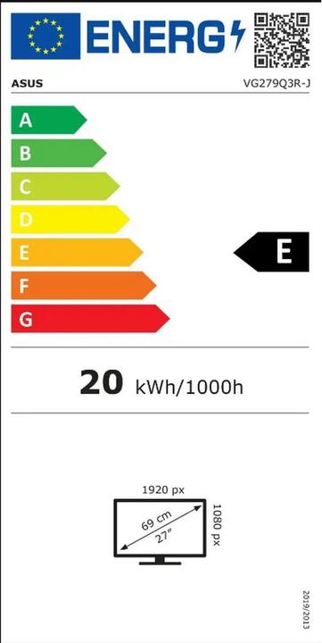 Energy Label ASUS Dis 27 VG279Q3R-J (1920 x 1080 pixels, 27")