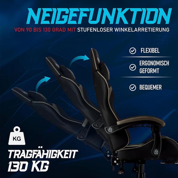 Produktbild XRace Ergonomischer Gaming-Stuhl mit Lendenwirbelstütze und Fussstütze