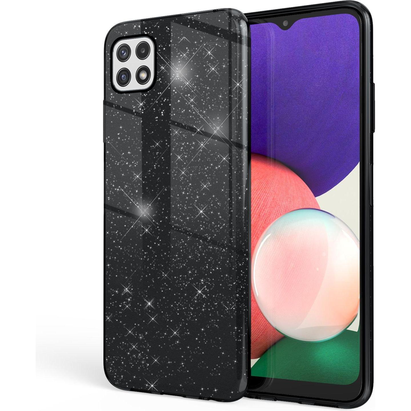 Nalia Glitzer Handyhülle (Samsung Galaxy A22 5G), Smartphone Hülle, Schwarz