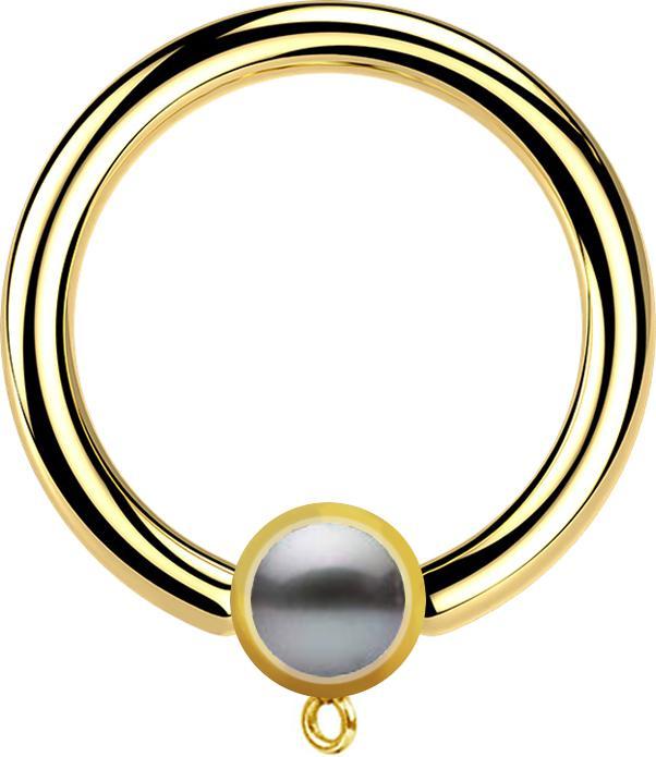 Image du produit Star Piercing Micro Closure Bague plaquée or avec cylindre perle noire Bague pour pendentif (sans laiton, Acier chirurgical 316L)