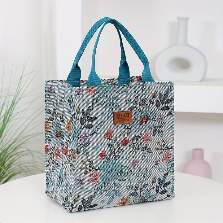 Only-Bags.Store Sac fourre-tout vintage en nylon fleuri avec fermeture éclair, sac à main pliable à poignée