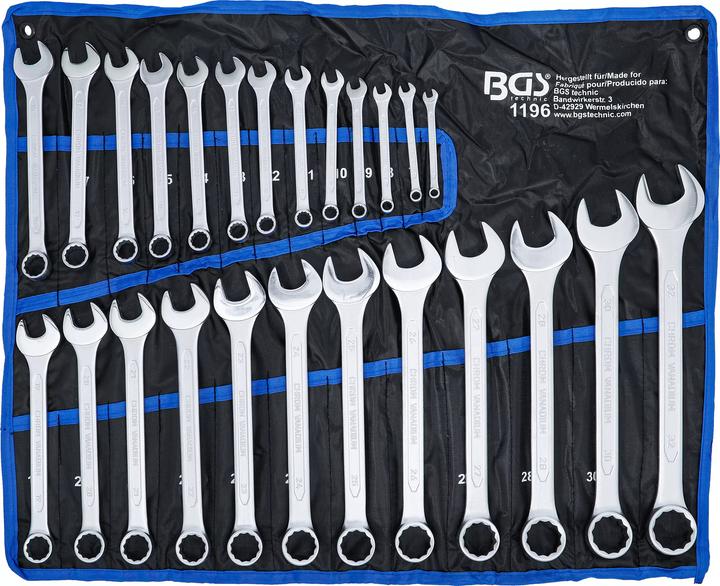BGS Maul-Ringschlüssel-Satz SW 6 - 32 mm 25-tlg. (32 mm, 18 mm, 11 mm, 12 mm, 28 mm, 9 mm, 16 mm, 24 mm, 31 mm, 10  mm, 30 mm, 23 mm, 26 mm, 22 mm, 17 mm, 6 mm, 21 mm, 7 mm, 14 mm, 29 mm, 8 mm, 20 mm, 19 mm, 27 mm, 15 mm, 13 mm, 25 mm)