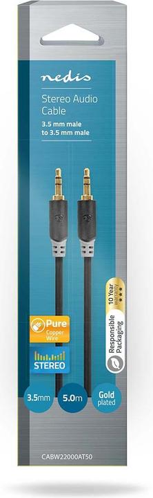 Actual product image Nedis Audio cable stereo jack plug 3.5 mm (5 m, 3.5mm jack (AUX))