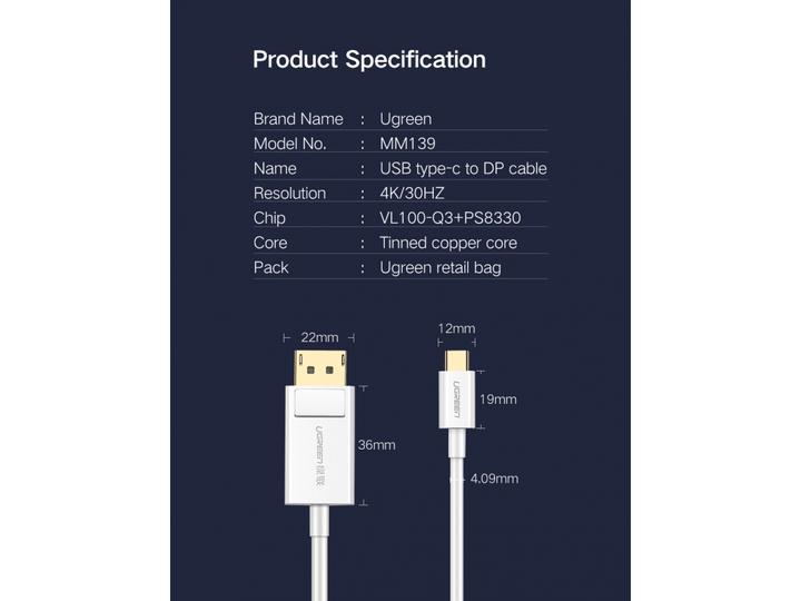 Produktbild Ugreen USB-C auf Display Port (1.50 m, USB Typ C)