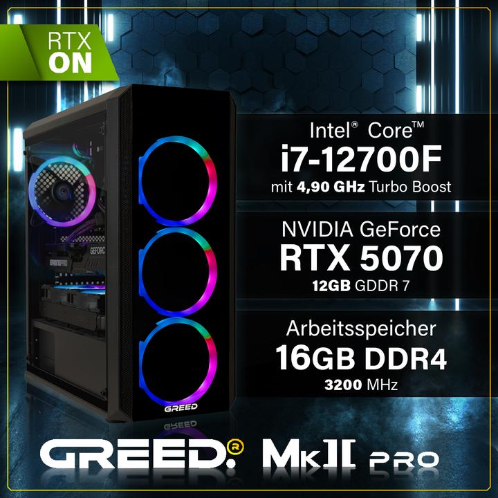 Produktbild Greed MK2 INTEL PRO - Gaming PC - RTX 5070 (1000 GB, 16 GB, Intel Core i7-12700F, GeForce RTX 5070)