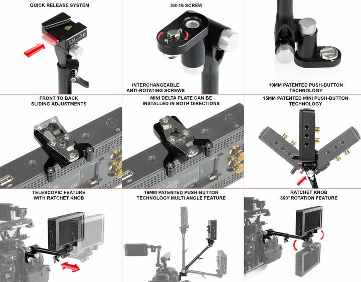 Actual product image Shape Telescopic Push Button Magic Arm Kit with Delta Mini Plate (Stand adapter)