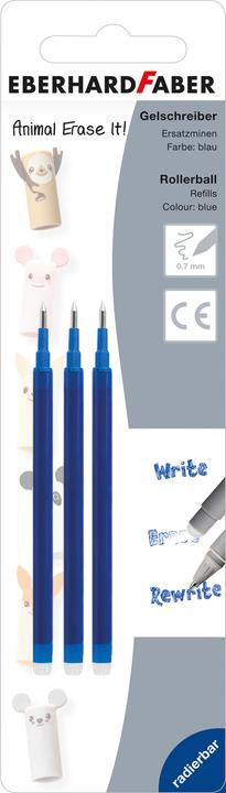 Productafbeelding EberhardFaber Gel navulling 3ST blauw uitwisbaar Animal Erase (Blauw, 0.70 mm, 3 Pcs.)