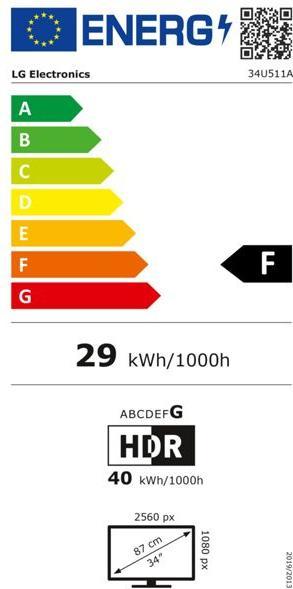 Label énergétique LG 34" 34U511A-B (2560 x 1080 pixels, 34")