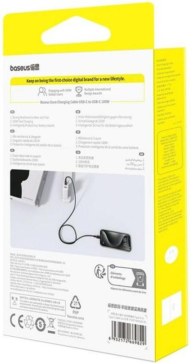 Immagine prodotto Baseus Dura Cavo di ricarica rapida da Tipo C a Tipo C 100 W da 1 m nero rosso (1 m, USB 3.2 Gen 1, 100 W)