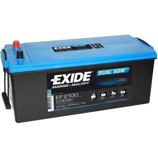 Exide, Fahrzeugbatterie, Dual AGM EP2100 Blei Akku mit A-Pol 12V, 240000mAh (12 V, 240 Ah)