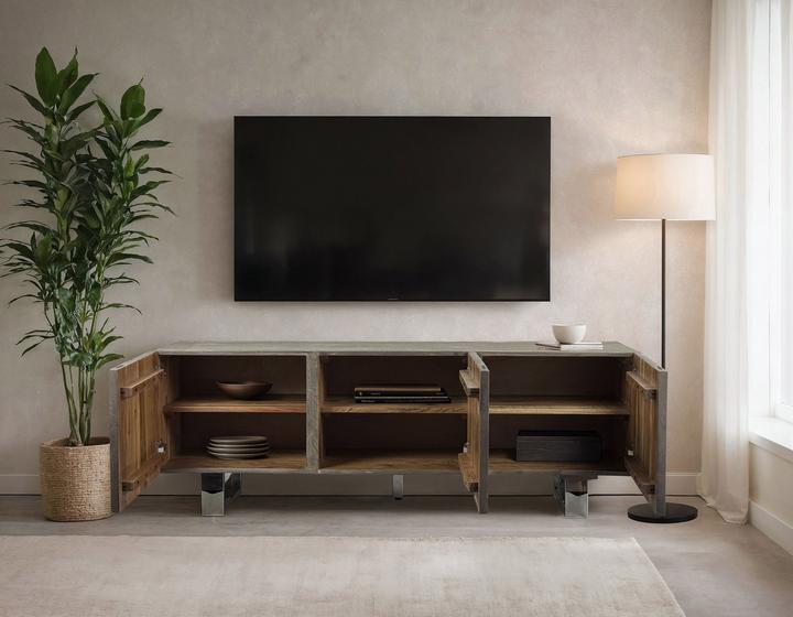 Produktbild FineBuy TV Schrank Lowboard 160 cm Smoked Grey Holz Massiv Fernsehkommode Grau