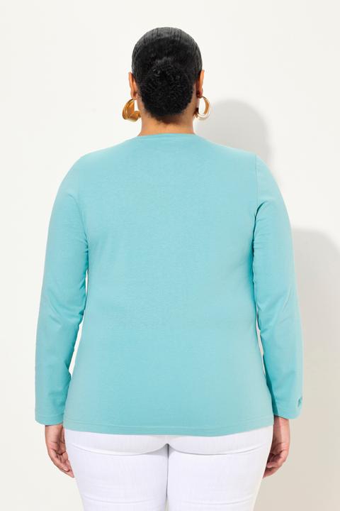 Actual product image Ulla Popken Basic Round Neck Long Sleeve Slim Fit Cotton Tee (54)