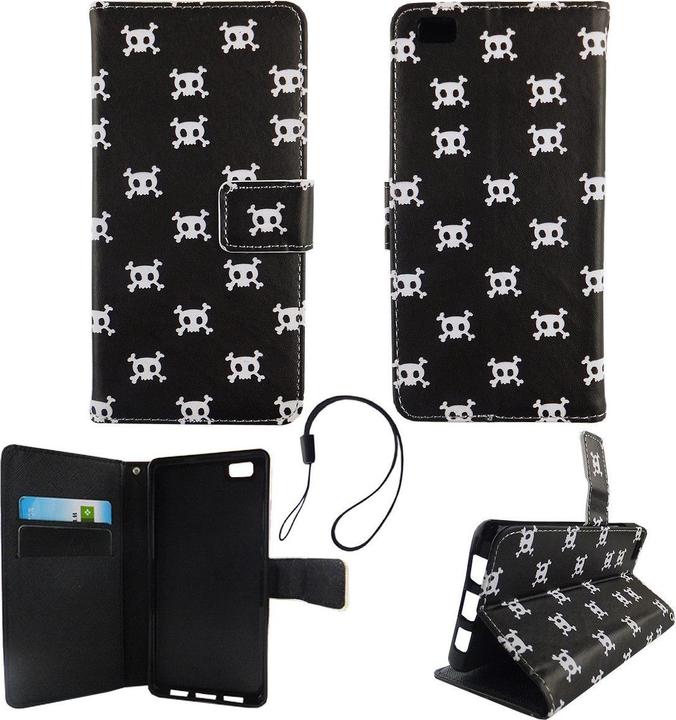 Produktbild König Design Schutz Hülle für Huawei P8 Lite Totenkopf Case Cover Tasche Book Style Wallet (Huawei P8 Lite)