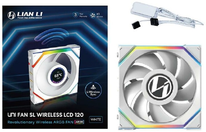 Produktbild Lian-Li UNI FAN SL Wireless LCD Lüfter, ARGB, PWM - 120 mm, weiss (120 mm, 1 x)