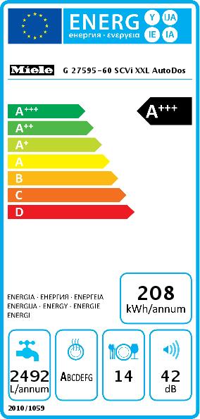 Label énergétique Miele G 27595-60 SCVi XXL
