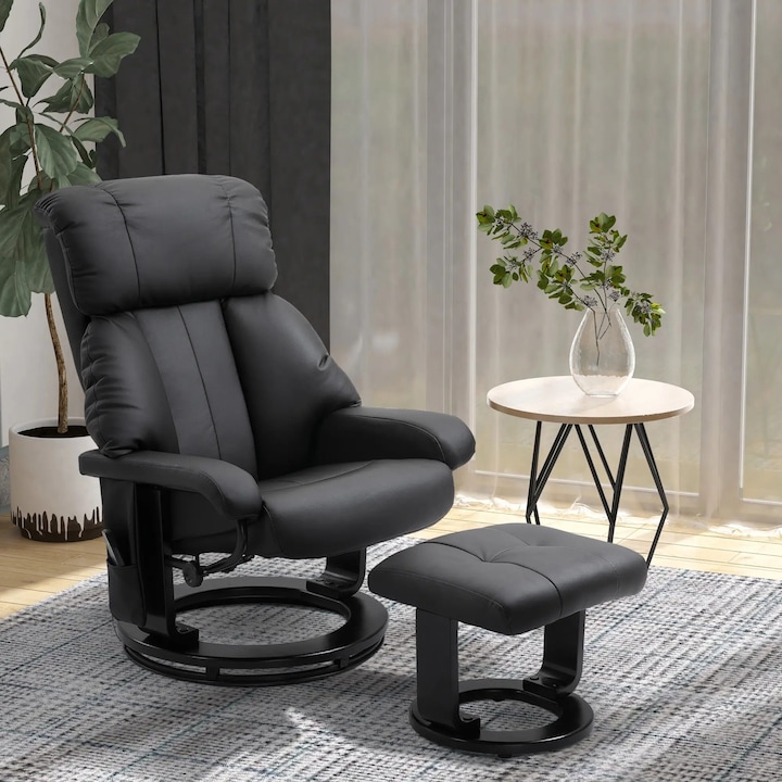 Produktbild Swisshandel24 Massagesessel Liegefunktion mit Hocker samtartiges Polyester Schwarz 76x80x102cm