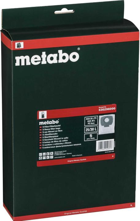 Produktbild Metabo Vlies Filterbeutel für ASA 25 L PC