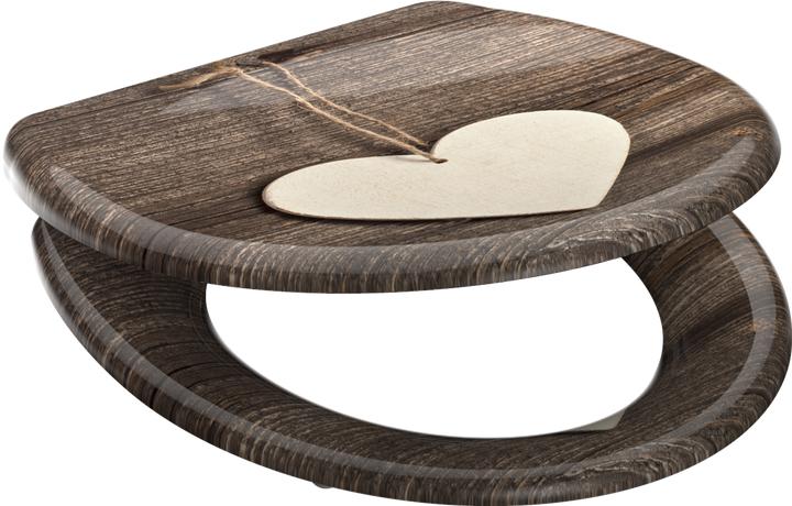 Actual product image Schütte Duroplast toilet seat WOOD HEART soft-close mechanism Quick Release 82377 Heart