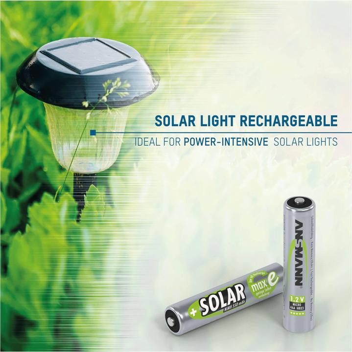 Produktbild Ansmann NiMH HR03 Sol (2 Stk., AAA, 550.55 mAh, Ladegerät inkl. Akku)