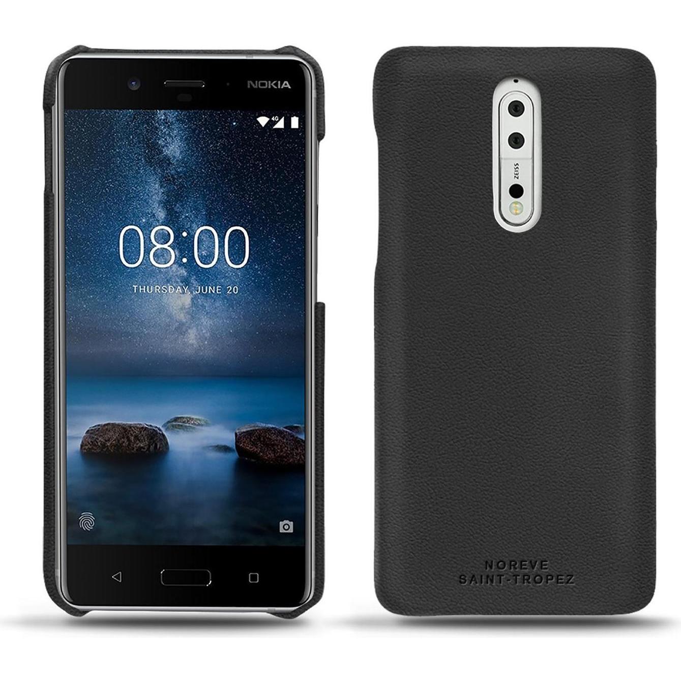 Noreve Lederschutzhülle (Nokia 8), Smartphone Hülle, Schwarz