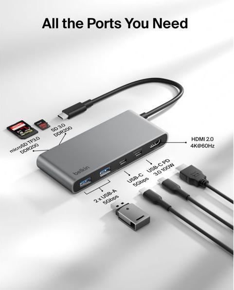 Immagine prodotto Belkin Connect 7-In-1 USB-C Hub Mit Dual USB-C Ports Silber (USB-C, 7 porte)