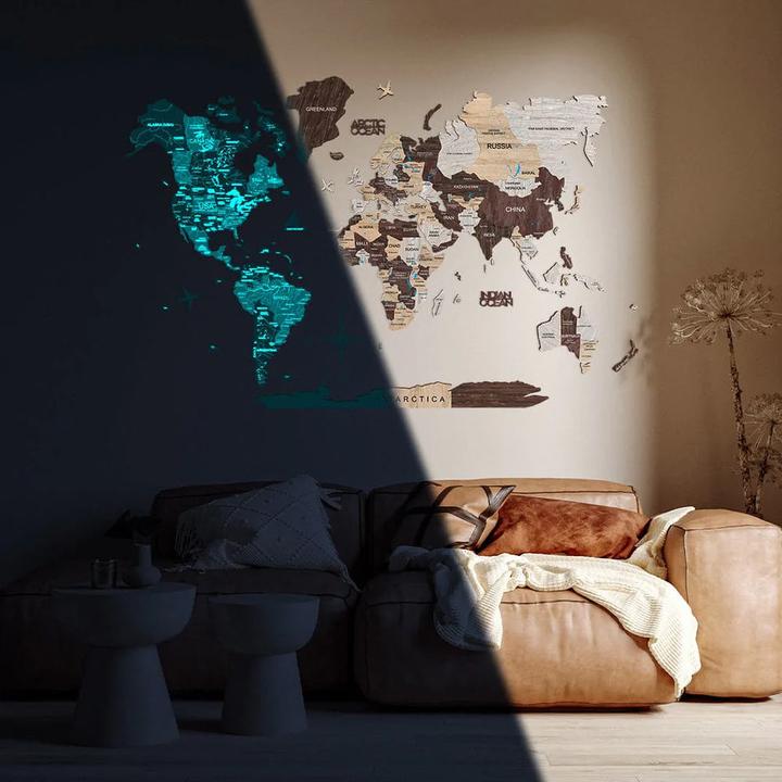 Actual product image Enjoy The Wood Luminous 3D world map made of wood - wall decoration (90 x 120 cm)