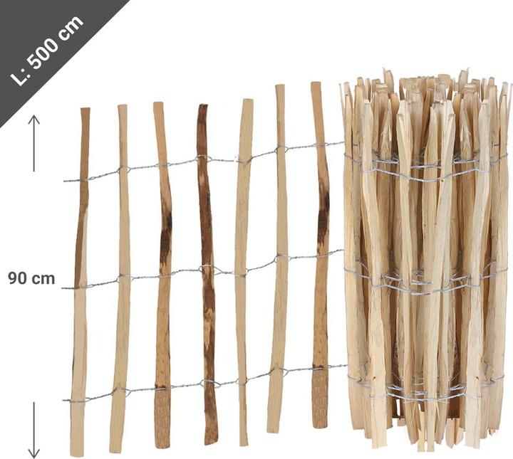 Natura Punto Staketenzaun aus Haselnuss-Holz mit Drahtverbindung, natur, 90 x 500 cm