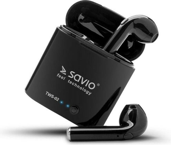 Actual product image Savio TWS-02 Wireless Bluetooth Headphones Black (No noise cancellation, 2 h, Wireless)
