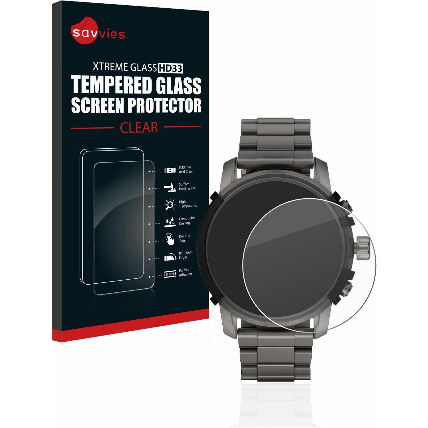 Savvies Panzerglas Schutzglas Displayschutz, Smartwatch Schutzfolie, Transparent