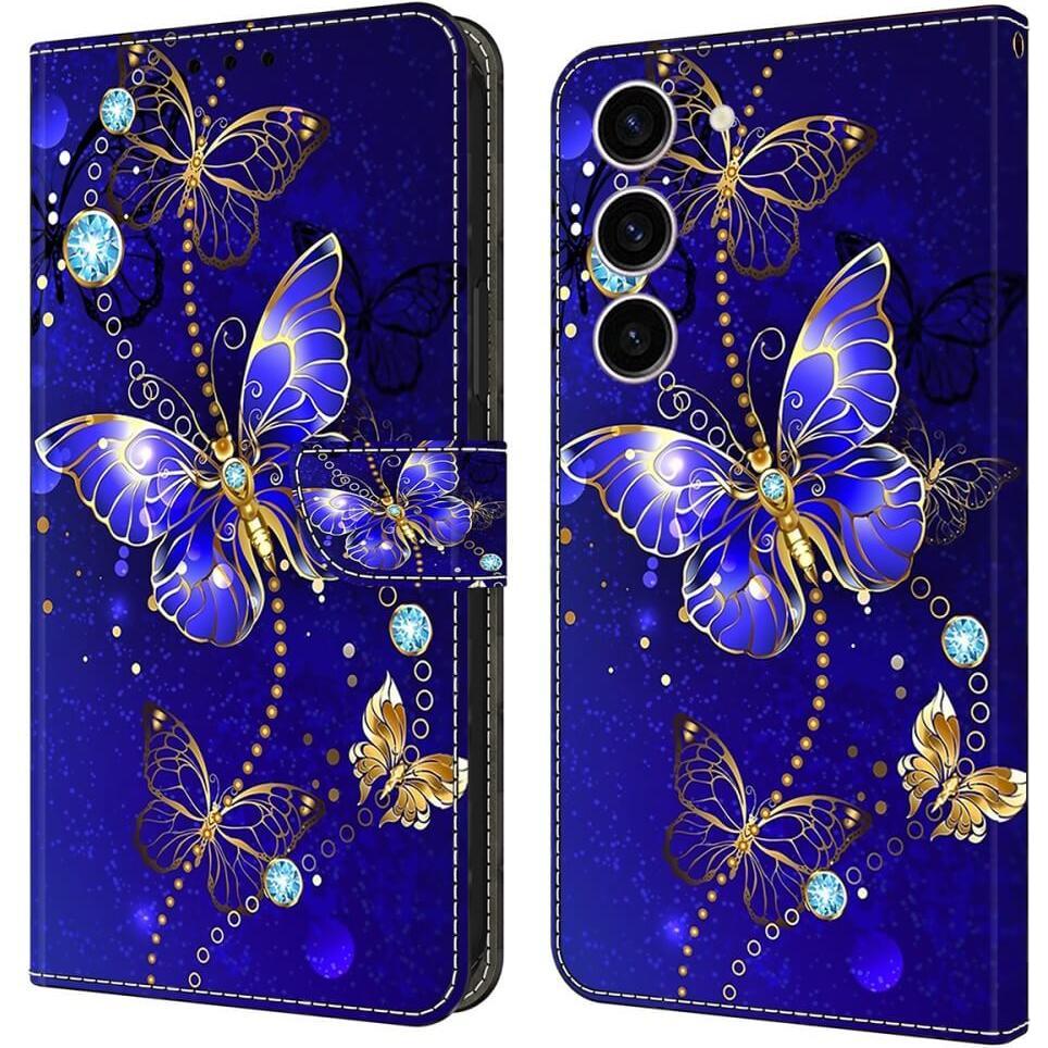 Cover-Discount 3D-Effekt Hülle Etui Butterfly blau (Samsung Galaxy S24), Smartphone Hülle, Blau