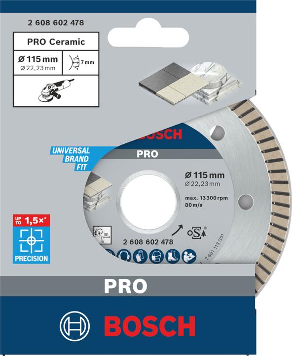 Immagine prodotto Bosch Professional Zubehör PRO Disco da taglio diamantato in ceramica, 115 x 22,23 mm